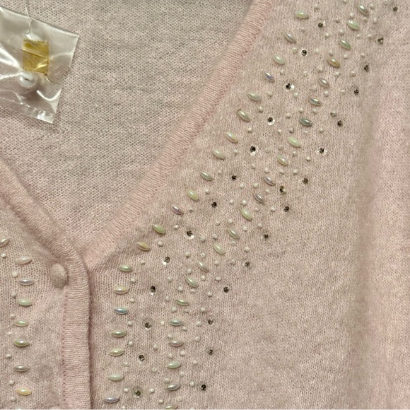 Sostanza Vintage Angora Rabbit Hair Beaded Soft Pale Pink Button Front Cardigan - Picture 3 of 10